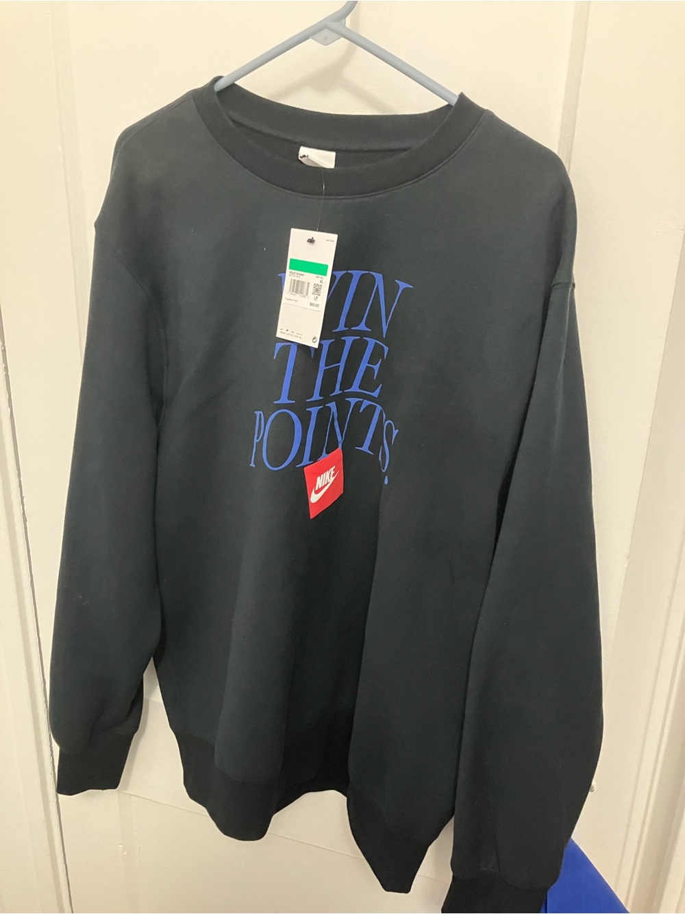 Nike Men’s Black Crewneck Sweatshirt with “Win The Points” Blue Print